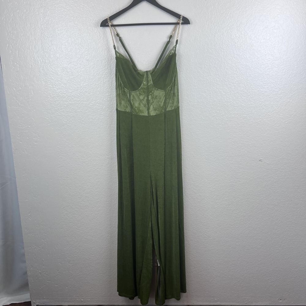 Cider Jumpsuit Womens 2XL Green Lace Corset Chain Cross‎ Wide Leg Festival Boho